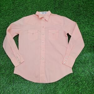 Vintage 80s H-Bar-C Cowgirl Shirt Womens M/L 19x27 Peach USA